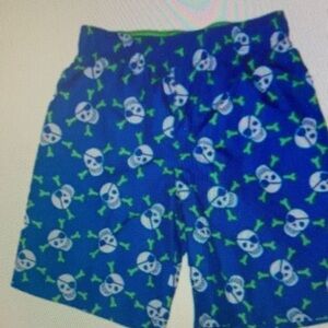 Blue Skull Print Kids Swim Shorts